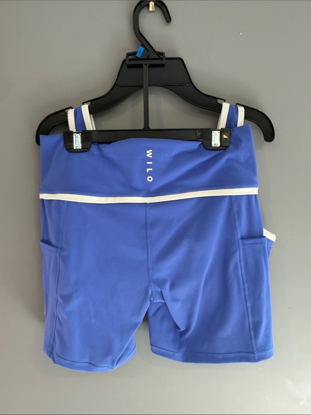 Wilo Blue Bike Shorts and Crop Top with White Trim - Picture 3 of 3